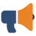Een blauwe en oranje megafoon die marketing uitbeeldt