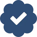 Blauw pictogram dat lijkt op een geverifieerde badge met een wit vinkje