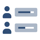 Een blauw pictogram met meerdere personen en hun reserveringen in een backoffice die ons aanpasbare reserveringssysteem voorstelt 
