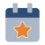 Een blauw kalenderpictogram met een oranje ster, die onze tool voor uitnodigingen voor evenementen weergeeft