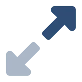 Een blauw pictogram met twee pijlen die in tegenovergestelde diagonale richtingen gaan, voor het uitbreiden van inhoud voor uSkinned Site Builder